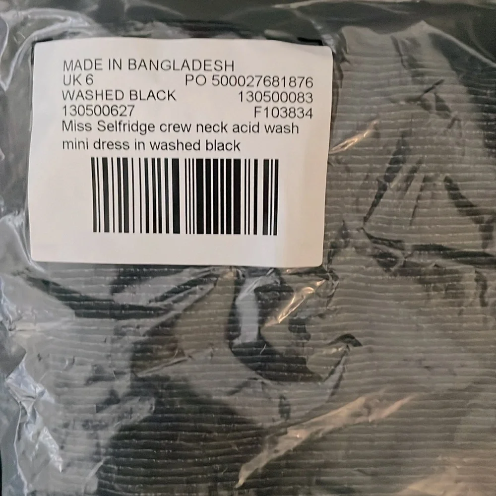 ASOS Miss Selfridge Crew Neck Acid Wash Mini Dress In Washed Black - Picture 7 of 9